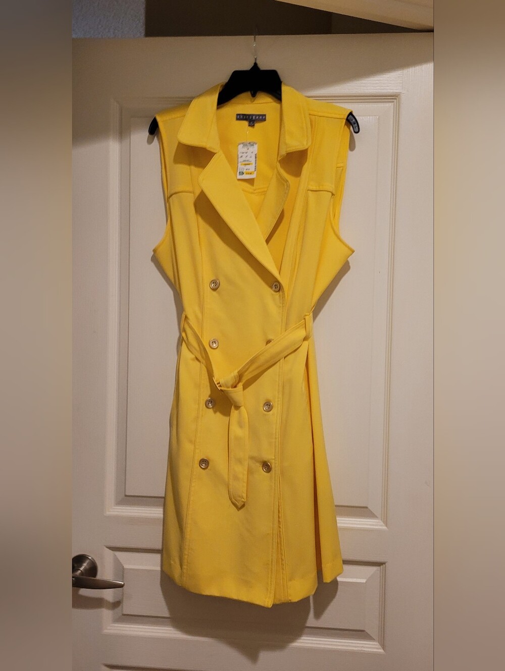 Sharagano Bright Yellow Sleeveless Double-Breasted Trench Dress